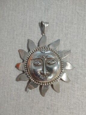 Large Vintage 925 SS Sun Face Pendant
